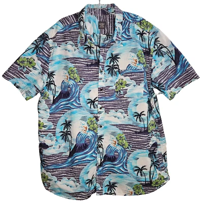Antigua Camisa Azul Marino Para Hombres "Casi" Vintage Algodón Hawaiano Surfer Waves XXL Foto 1 de 4
