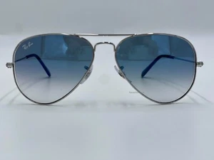 Ray Ban Aviator Silver 3025 003/3F Blue Gradient Lenses Sunglasses 55 mm New - Picture 1 of 6