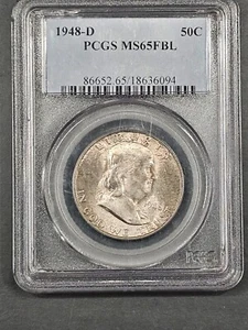 1948-D Franklin Half Dollar Silber PCGSMS65 FBL - Bild 1 von 2