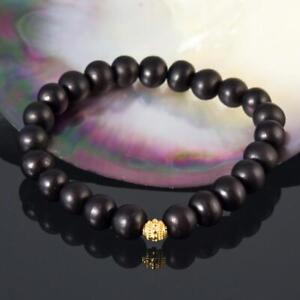 6 ¾ Bracelet Black Wood Ebony Prayer Beads & Vermeil on Sterling Silver 10.61g