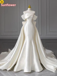 Elegant White Ivory Wedding Dresses with Detachable Train Mermaid Bridal Gowns - Picture 1 of 13