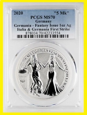2020 1 oz Silver Allegories Germania & ITALIA PCGS MS 70 First Strike WITH COA - Image 1 of 2