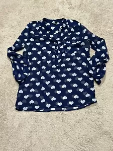 Windsor Damen Shirt Größe M blau weiß Herzen leicht fließende Tasche - Bild 1 von 10