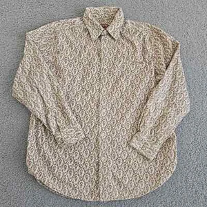 Chaps Shirt Mens L Brown Long Sleeve Button Up 100% Cotton Paisley Corduroy - Picture 1 of 8