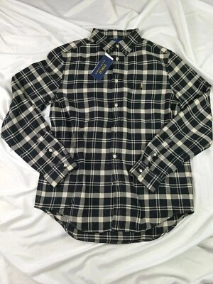 Polo Ralph Lauren Flannel Shirt Boys Large 14-16 Black White Plaid Long Sleeve - Image 1 of 3
