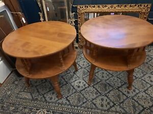 Pair Of Ethan Allen Baumritter Heirloom Colonial 28" Rotating Round End Tables