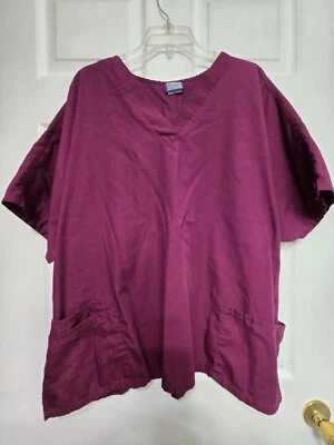 Cherokee UNISEX Scrub Top size 3X-Wine/Maroon V-Neck-Chest 31"/L 28" - Image 1 of 4