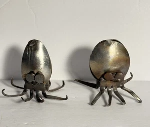 Scrap Metal Art Welded Decor Spoons Forks Small Octopus Pair Small App 2” X 3” - Picture 1 of 19