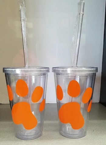 Clemson Tigers 16 Oz. Double Walled Insulated Plastic Tumblers Set of 2 Cover