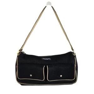Kate Spade Black Linen Canvas with Ivory Trim Baguette Shoulder Bag - Picture 1 of 9