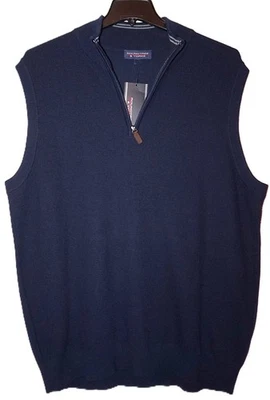 Mens Waffle-Knit 1/4 Zip Sweater Vest Tall 2XT Dark Navy Blue by Roundtree Yorke - Image 1 of 4