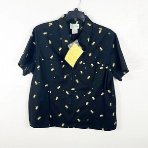 THE QUACKER FACTORY 100% Cotton Black Embroidered Pineapples Front Zip Jacket - Picture 1 of 9
