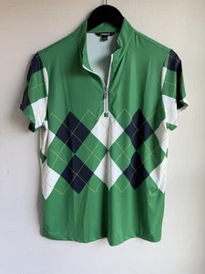 Cegolfs Damen Shirt Large grün Argyle Golf Viertel-Reißverschluss Performance gebraucht, in einwandfreiem Zustand - Bild 1 von 12