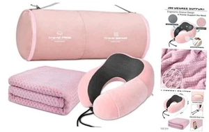 Travel Pillow and Blanket Set Neck Pillow Airplane Memory Foam for Traveling - Picture 1 of 8