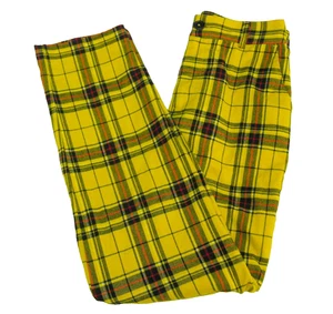 Forever 21 Yellow Pants Girls Small 26x29 Plaid Flannel 2 Pockets Zipper Fly - Picture 1 of 4