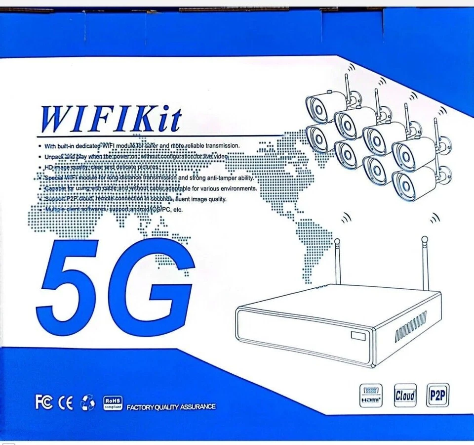 Kit Videosorveglianza Wireless 8CH Full HD con 8 Telecamere IP WiFi 5G – CW824 - Image 1 of 4