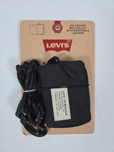 Levi's Neck Wallet Coin Pocket Black Zip Around Card Flap Lanyard Magnet Travel - Bild 1 von 2