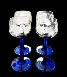 Set Of 4 Vintage Luminarc Cobalt Blue Stem 6-3/8” Cordial Glasses Excellent - Picture 1 of 6