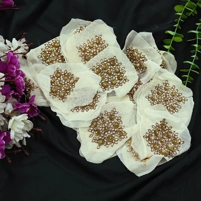 Indian Vintage Ivory Pure Georgette Silk Appliques – Set of 3 Hand-Embroidered - Image 1 of 4