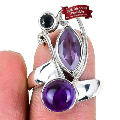 Anillo Febrero Piedra Amatista 925 Plata Sólida Declaración Viernes Negro Talla 7.5 Foto 1 de 4