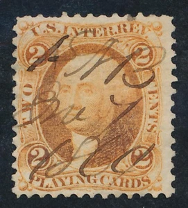 UNITED STATES (US) R12c USED F-VF PERF. 2c ORANGE PLAYING CARD - Picture 1 of 2