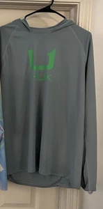 Huk Performance Fishing Shirt L GREY Vented Hoodie Shirt  Fishing Long Sleeve - Picture 1 of 5