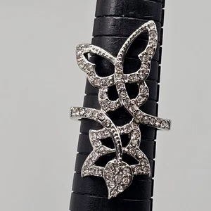 CZ Butterfly Wrap Ring Sz 9.5 Silver Tone Leaf Motif Open Work Cubic Zirconia - Picture 1 of 11