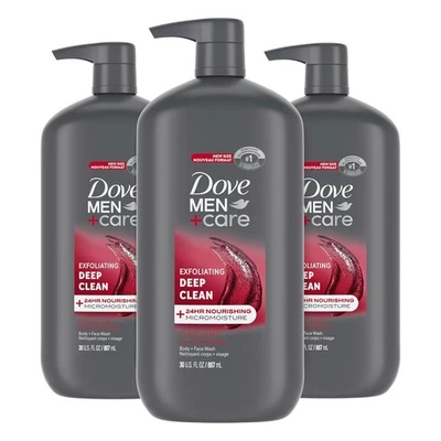 DOVE MEN + CARE Jabón Corporal y Facial Exfoliante Profundo 30 Onzas (Pack de 3)  Foto 1 de 4