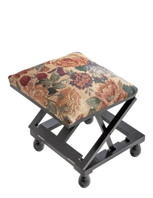 Victorian Trading Floral Tapestry Folding Footrest Foot Stool 14B - Image 1 of 4
