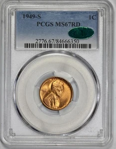 1949-S Lincoln 1c Cent PCGS MS 67 RD CAC Approved Wheat Penny - Picture 1 of 4