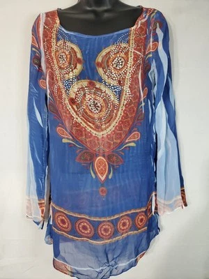 Simply Irresistible Blouse Women's Size XS Boho Tunic Sheer Rhinestone Detailing - Image 1 of 4