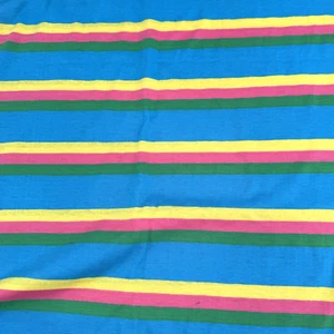 Vintage 1980s Rainbow Stripe Circle Knit Jersey Fabric 2 yards x 56" w Teal Pink - Picture 1 of 12