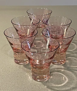 Set of 6 Cranberry/Rose Color Crystal Handblown Glasses Clear Bottoms 4.25" - Picture 1 of 10