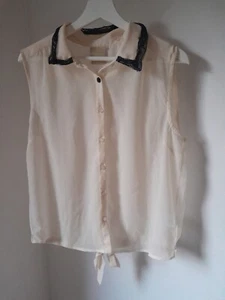 Marke ICHI Damen Bluse zart Creme mit Spitze sexy Rückenteil Größe L - Bild 1 von 9