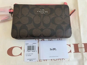 NWT COACH DOUBLE CORNER ZIP WRISTLET IN SIGNATURE CANVAS #87591 - Picture 1 of 9