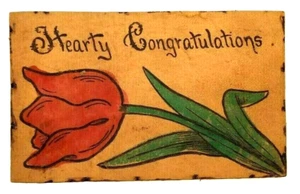 Antique Leather Postcard Hearty Congratulations  (A29 - Picture 1 of 2