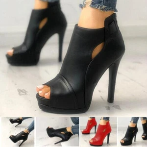 Mujer Stiletto Tacones Altos Plataforma Punta abierta Sandalias Botines Zapatos con Cremallera - Imagen 1 de 9