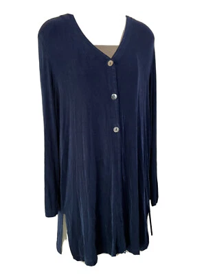 Cárdigan Suéter Largo Azul Citiknits Talla Grande Viaje Tejido Botón Top Acetato Foto 1 de 4