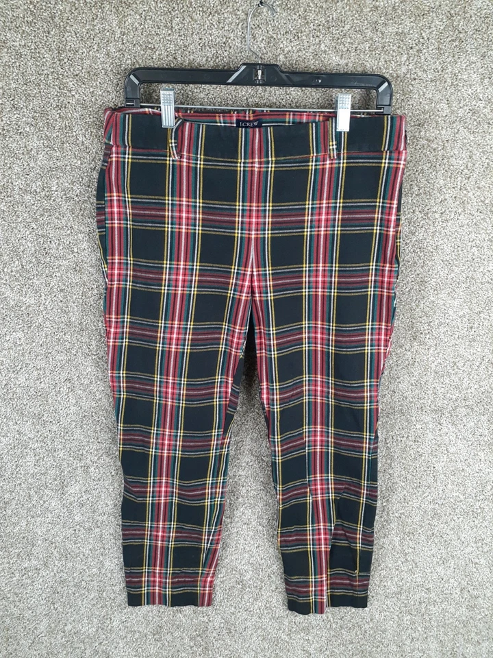 Pantalón corto J Crew Winne tartán a cuadros para mujer 10 negro rojo cremallera lateral elástico preppy Foto 1 de 4