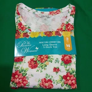 The Pioneer Woman Langarm-T-Shirt mit V-Ausschnitt (2er-Pack) - Größe Medium - Bild 1 von 7