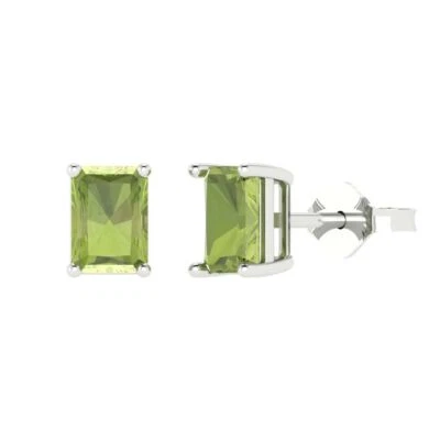 Peridot Stud Earrings for Women, Push back (1 cttw, 6x4mm, Emerald-Cut) - Image 1 of 4