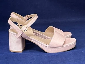 RUSSELL & BROMLEY UK 6 1/2 BABY PINK LEATHER BLOCK HEEL PLATFORM SANDALS EX COND - Picture 1 of 4