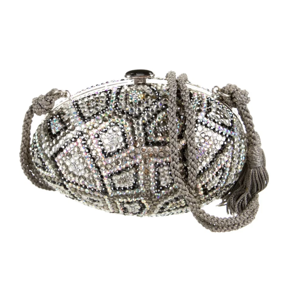 Judith Leiber Vintage Swarovski Plata Negro Cristal Seda Cuerda Fabergé Huevo Foto 1 de 4