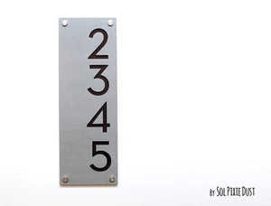 Modern House Numbers, Concrete with Brown Acrylic - Vertical - Sign Plaque - Picture 1 of 7