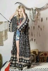 SPELL & THE GYPSY Bohemian Royale Kimono Robe Duster Coal OSFM SP7 - Picture 1 of 4