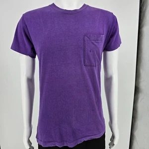 Distressed Vintage 1980s BVD Blank Faded Purple Selvedge Pocket T-Shirt (S/M) - Picture 1 of 13