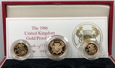 1986 United Kingdom PROOF Gold Sovereign Collection ~ 3 Coin Set w/Box & COA - Image 1 of 4