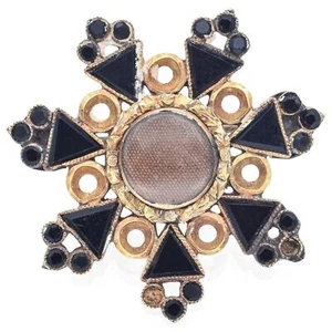 Antique 10K Yellow Gold Onyx Mourning Brooch Pin - Picture 1 of 4
