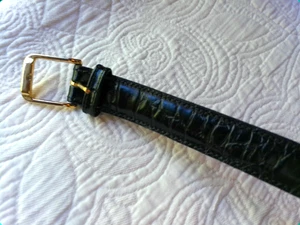 BILL BLASS TALLA 34 NEGRO REPTIL GRANO SUPERIOR CUERO HECHO A MANO EN EE. UU. 1" ANCHO DORADO B - Imagen 1 de 6