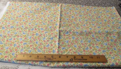1 yard 10" x 44" wide Quilt Pillow Fabric Yellow boue butterfies Pink flowers - Image 1 of 4